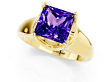 Yellow gold Princess Cut Tanzanite Solitaire Ring with Wide Band and Prong Setting_1