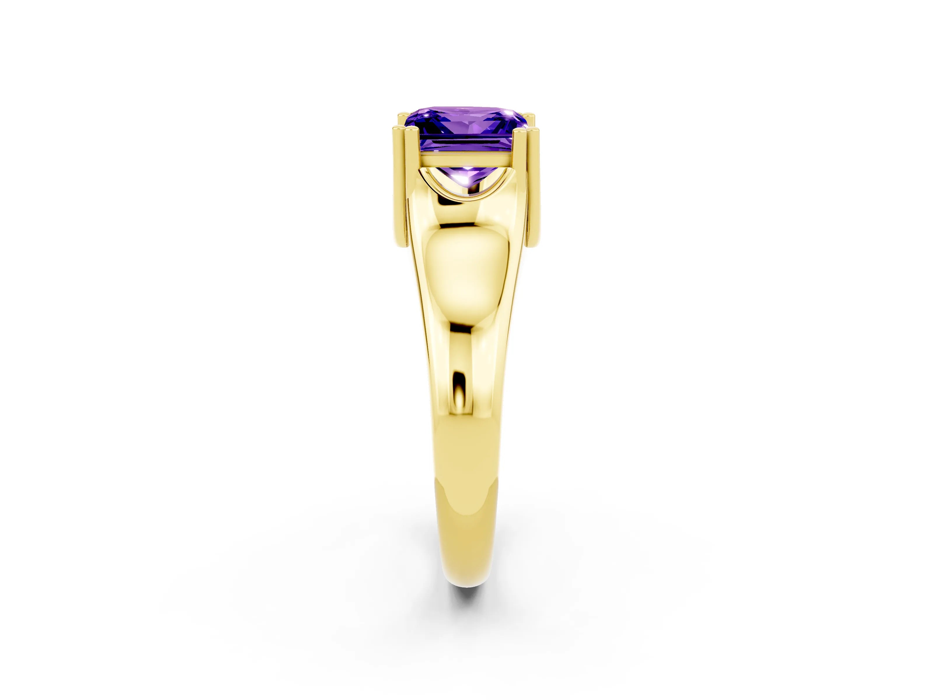 Yellow gold Princess Cut Tanzanite Solitaire Ring with Wide Band and Prong Setting_2