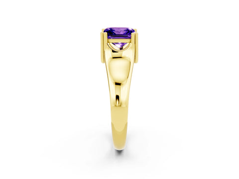 Yellow gold Princess Cut Tanzanite Solitaire Ring with Wide Band and Prong Setting_2