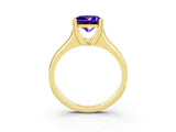 Yellow gold Princess Cut Tanzanite Solitaire Ring with Wide Band and Prong Setting_3