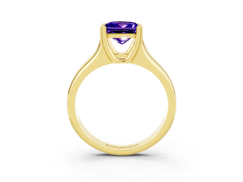 Yellow gold Princess Cut Tanzanite Solitaire Ring with Wide Band and Prong Setting_3