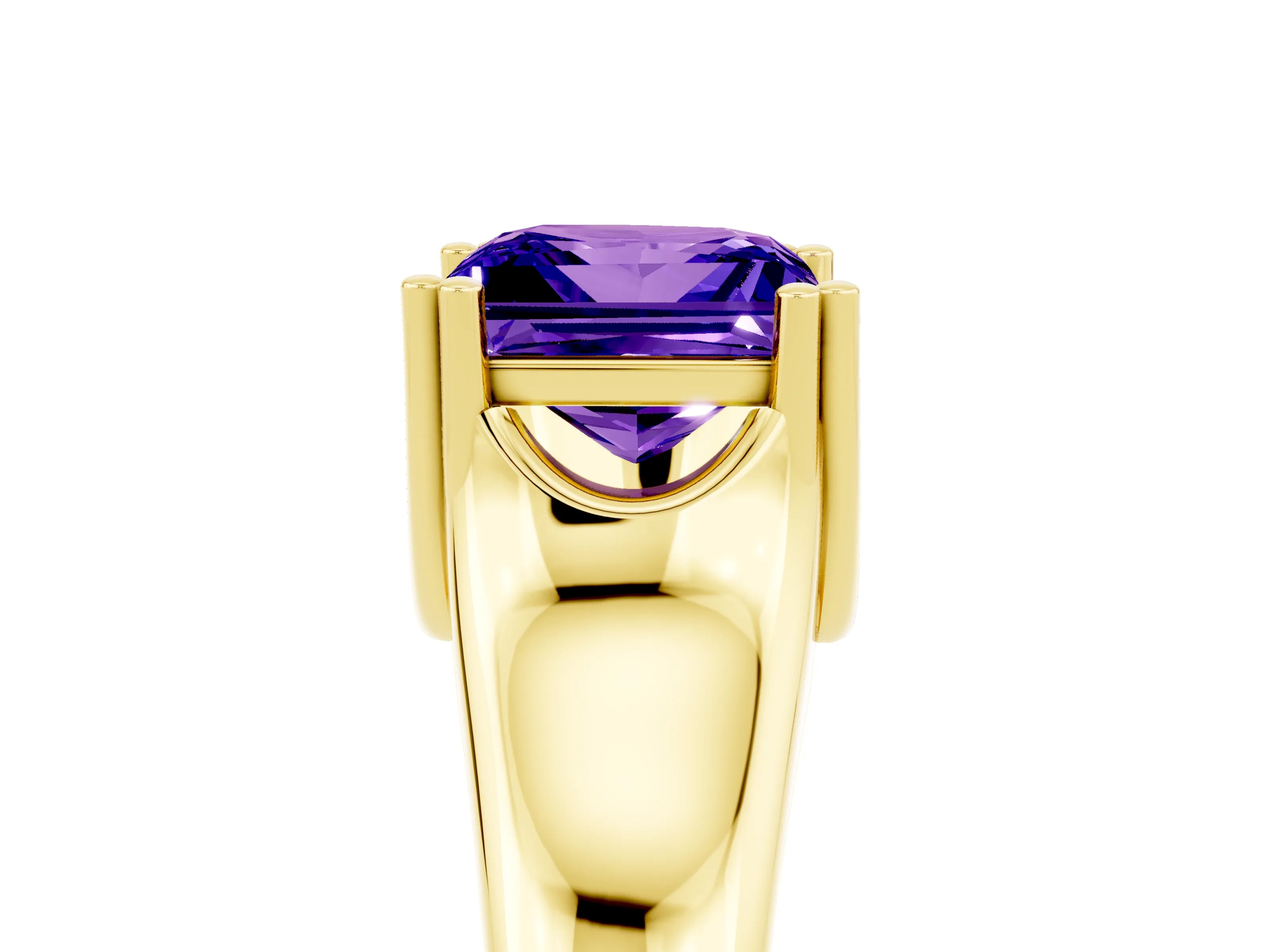 Yellow gold Princess Cut Tanzanite Solitaire Ring with Wide Band and Prong Setting_5