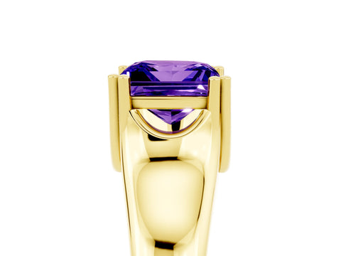 Yellow gold Princess Cut Tanzanite Solitaire Ring with Wide Band and Prong Setting_5