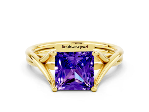 Yellow gold Princess Cut Tanzanite Solitaire Twist Band Prong Setting Ring_36