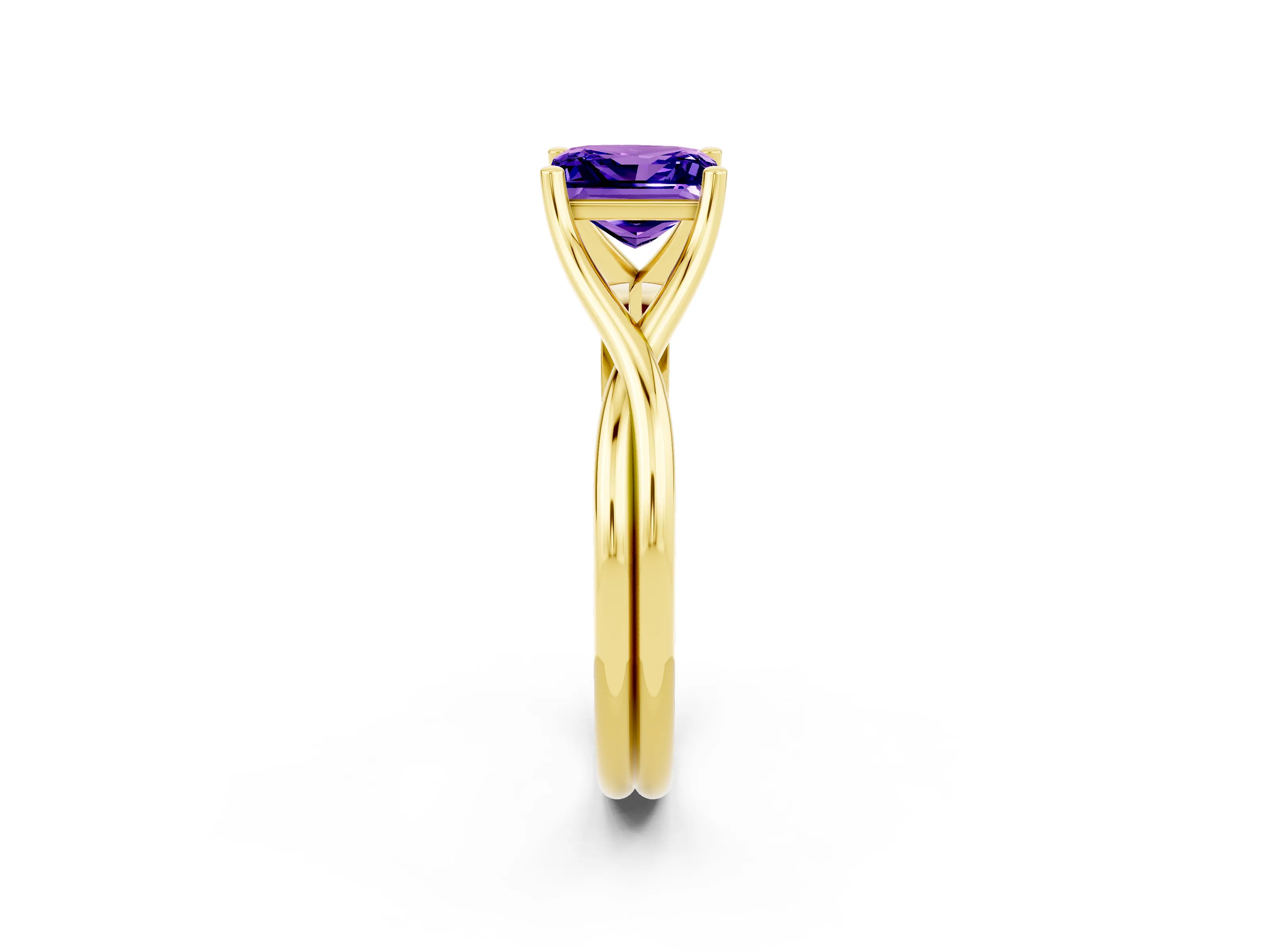 Yellow gold Princess Cut Tanzanite Solitaire Twist Band Prong Setting Ring_38
