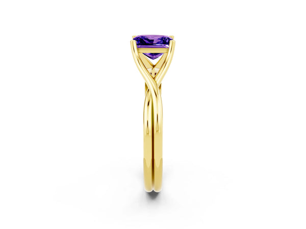 Yellow gold Princess Cut Tanzanite Solitaire Twist Band Prong Setting Ring