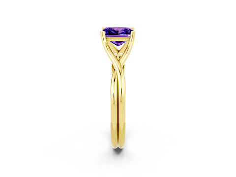 Yellow gold Princess Cut Tanzanite Solitaire Twist Band Prong Setting Ring_38