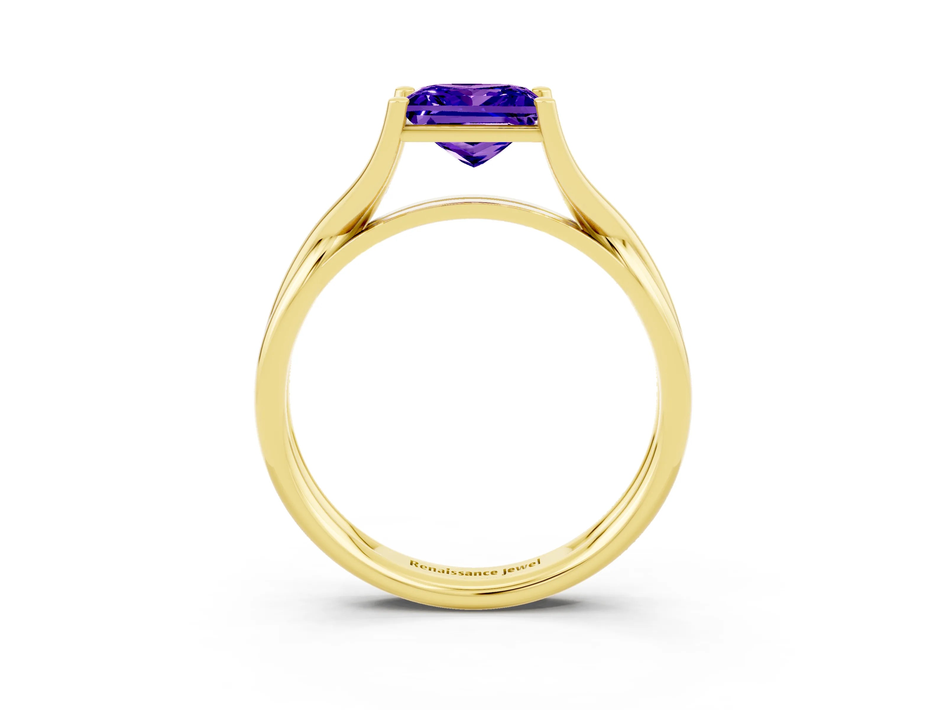 Yellow gold Princess Cut Tanzanite Solitaire Twist Band Prong Setting Ring_39