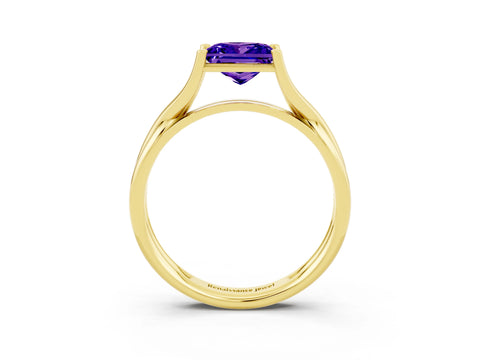 Yellow gold Princess Cut Tanzanite Solitaire Twist Band Prong Setting Ring_39