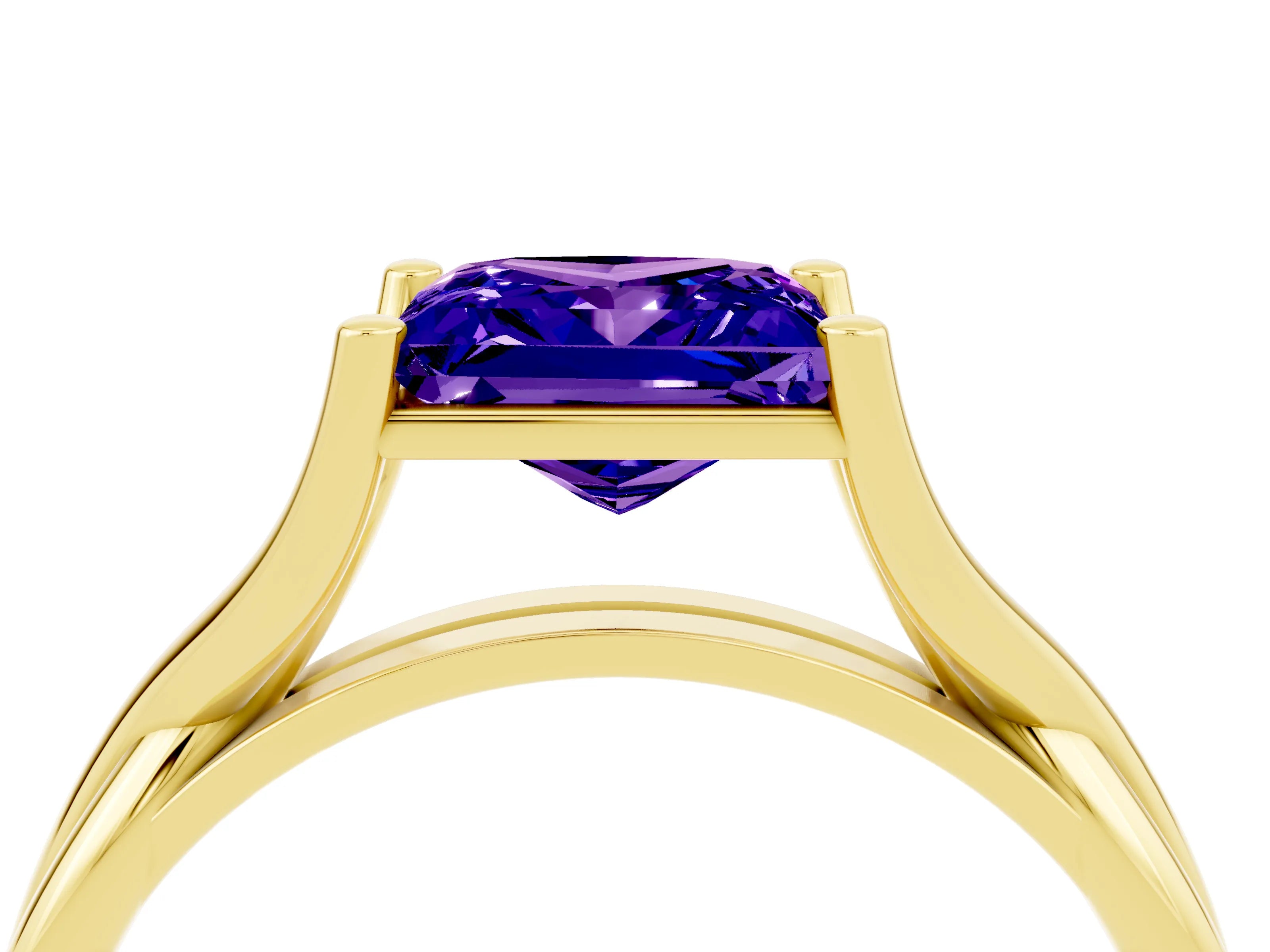Yellow gold Princess Cut Tanzanite Solitaire Twist Band Prong Setting Ring_40