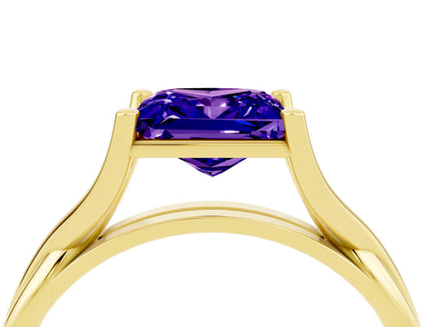 Yellow gold Princess Cut Tanzanite Solitaire Twist Band Prong Setting Ring_40