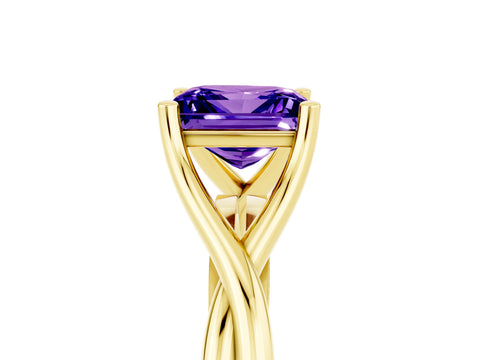 Yellow gold Princess Cut Tanzanite Solitaire Twist Band Prong Setting Ring_41