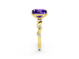 Yellow gold Princess Cut Tanzanite Solitaire Twisted Band with Round  Accents and Prong Setting_14