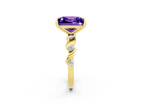Yellow gold Princess Cut Tanzanite Solitaire Twisted Band with Round  Accents and Prong Setting