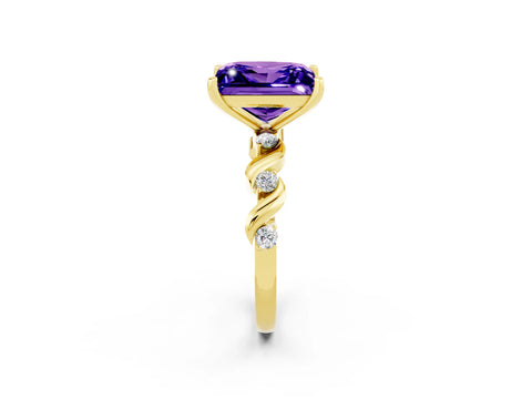 Yellow gold Princess Cut Tanzanite Solitaire Twisted Band with Round  Accents and Prong Setting_14