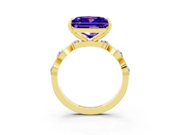 Yellow gold Princess Cut Tanzanite Solitaire Twisted Band with Round  Accents and Prong Setting