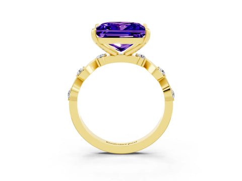Yellow gold Princess Cut Tanzanite Solitaire Twisted Band with Round  Accents and Prong Setting_15