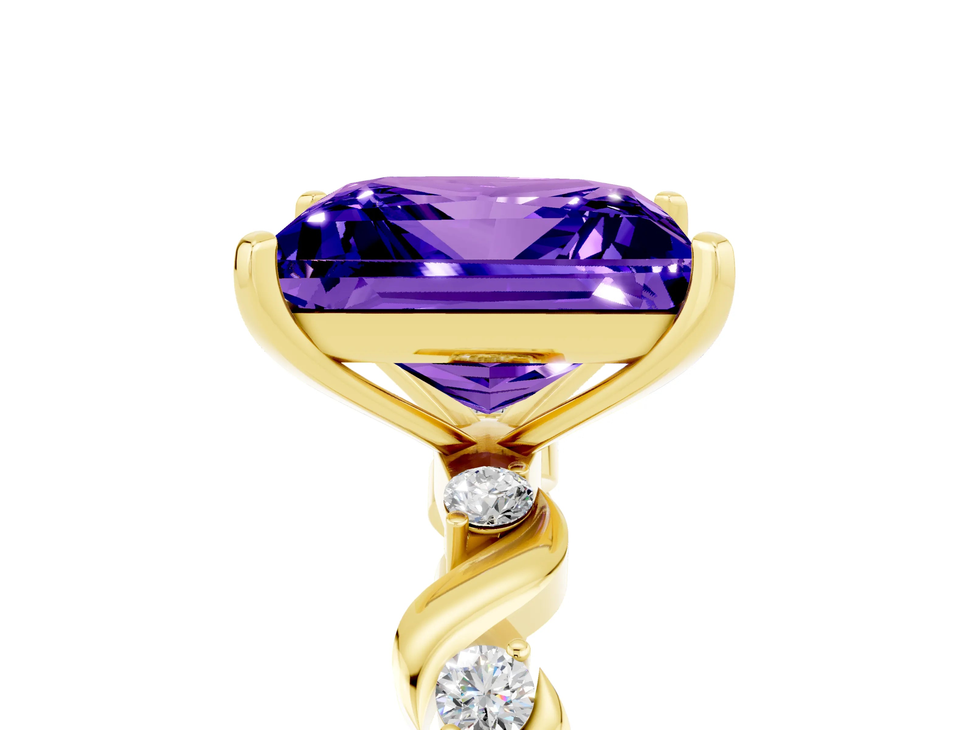 Yellow gold Princess Cut Tanzanite Solitaire Twisted Band with Round  Accents and Prong Setting_17