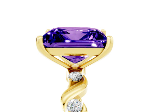 Yellow gold Princess Cut Tanzanite Solitaire Twisted Band with Round  Accents and Prong Setting_17