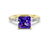 Yellow gold Princess Cut Tanzanite Solitaire with Side Baguettes and Channel Set Band