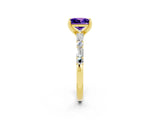 Yellow gold Princess Cut Tanzanite Solitaire with Side Baguettes and Channel Set Band_2