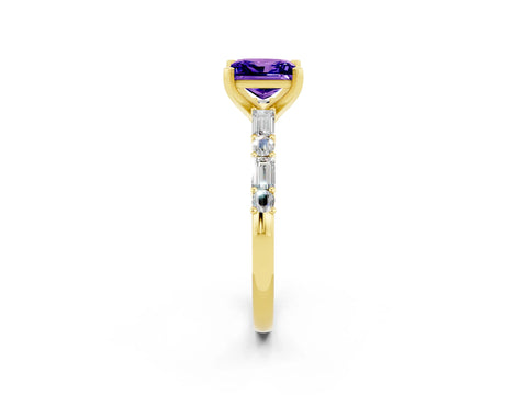 Yellow gold Princess Cut Tanzanite Solitaire with Side Baguettes and Channel Set Band_2