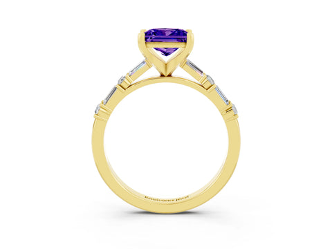 Yellow gold Princess Cut Tanzanite Solitaire with Side Baguettes and Channel Set Band_3
