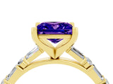 Yellow gold Princess Cut Tanzanite Solitaire with Side Baguettes and Channel Set Band_4
