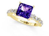 Yellow gold Princess Cut Tanzanite Solitaire with Side Stones, Pave Band, Four-Prong Setting_37