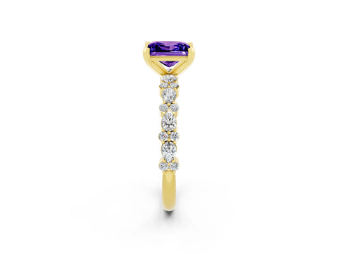 Yellow gold Princess Cut Tanzanite Solitaire with Side Stones, Pave Band, Four-Prong Setting_38