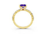 Yellow gold Princess Cut Tanzanite Solitaire with Side Stones, Pave Band, Four-Prong Setting_39