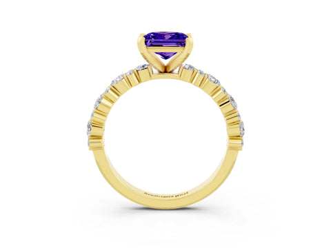 Yellow gold Princess Cut Tanzanite Solitaire with Side Stones, Pave Band, Four-Prong Setting_39