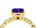 Yellow gold Princess Cut Tanzanite Solitaire with Side Stones, Pave Band, Four-Prong Setting_40