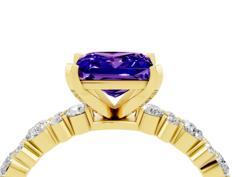 Yellow gold Princess Cut Tanzanite Solitaire with Side Stones, Pave Band, Four-Prong Setting_40
