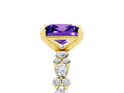 Yellow gold Princess Cut Tanzanite Solitaire with Side Stones, Pave Band, Four-Prong Setting_41