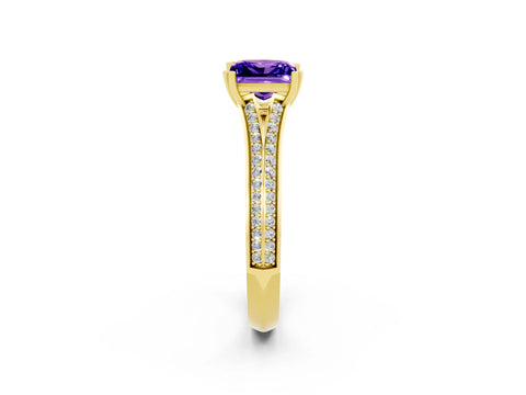 Yellow gold Princess Cut Tanzanite Split Shank Engagement Ring with Pavé Band_2