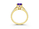 Yellow gold Princess Cut Tanzanite Split Shank Engagement Ring with Pavé Band_3