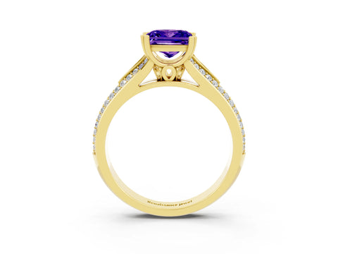 Yellow gold Princess Cut Tanzanite Split Shank Engagement Ring with Pavé Band_3