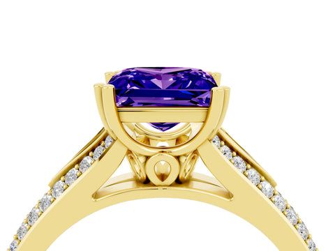 Yellow gold Princess Cut Tanzanite Split Shank Engagement Ring with Pavé Band_4
