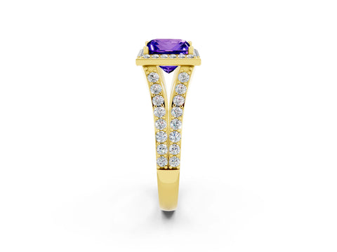 Yellow gold Princess Cut Tanzanite Split Shank Halo Ring with Four-Prong Setting_14