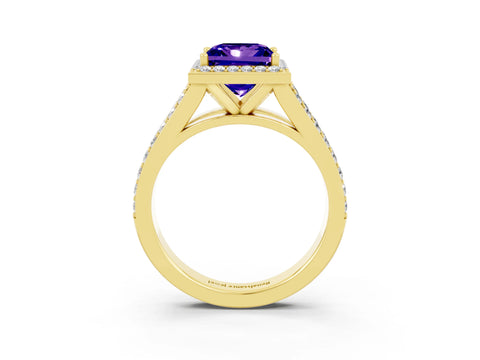 Yellow gold Princess Cut Tanzanite Split Shank Halo Ring with Four-Prong Setting_15