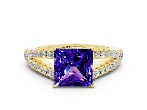 Yellow gold Princess Cut Tanzanite Split Shank Pavé Engagement Ring with Four-Prong Setting_12
