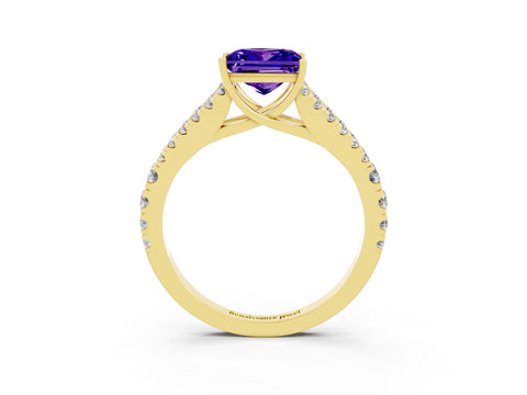 Yellow gold Princess Cut Tanzanite Split Shank Pavé Engagement Ring with Four-Prong Setting_15