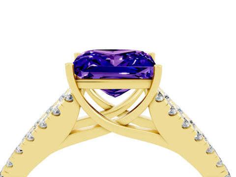 Yellow gold Princess Cut Tanzanite Split Shank Pavé Engagement Ring with Four-Prong Setting_16