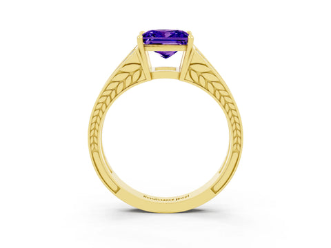 Yellow gold Princess Cut Tanzanite Split Shank Ring with Pavé Band and Four-Prong Setting_3