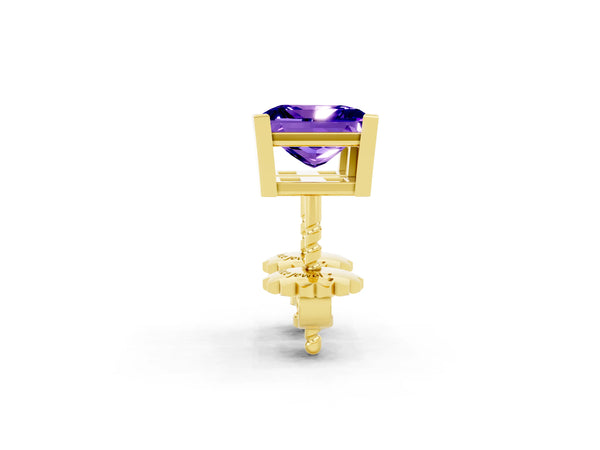 Yellow gold Princess Cut Tanzanite Stud Earrings