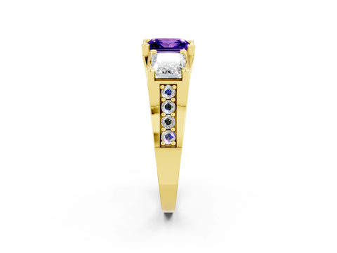Yellow gold Princess Cut Tanzanite Three-Stone Ring with Channel Set Band and Four-Prong Setting_2