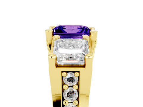 Yellow gold Princess Cut Tanzanite Three-Stone Ring with Channel Set Band and Four-Prong Setting_5