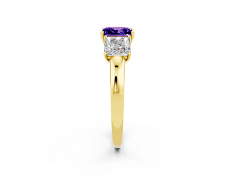 Yellow gold Princess Cut Tanzanite Three-Stone Ring with Four-Prong Setting and Classic Band_2