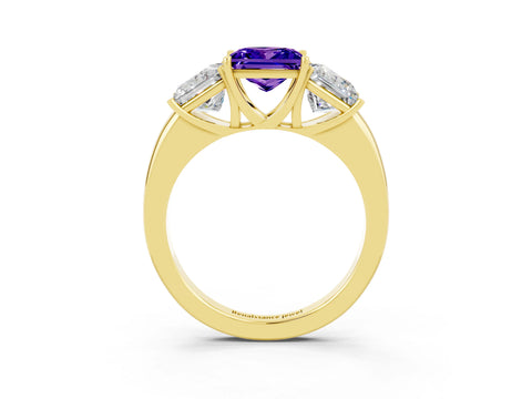 Yellow gold Princess Cut Tanzanite Three-Stone Ring with Four-Prong Setting and Classic Band_3